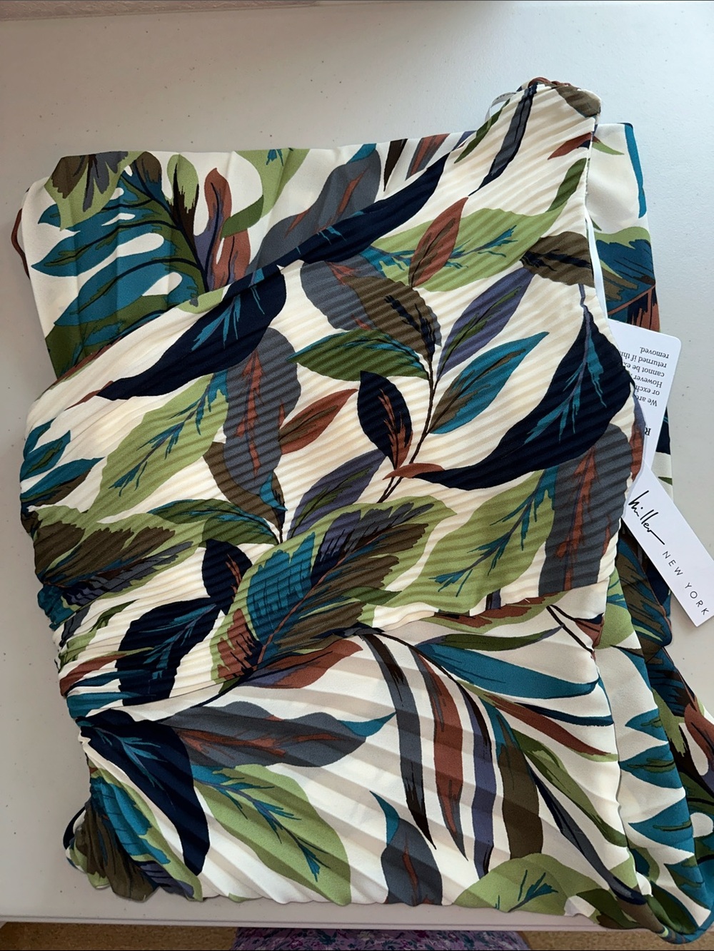 NWT Nicole Miller One-Shoulder Maxi Dress in Green, Blue, Brown, Cream Size 4 - Picture 16 of 16